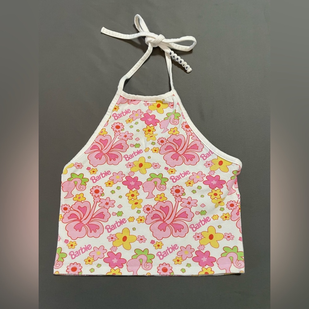 Barbie Floral Halter Crop Top - Pink, Yellow, White, Size Small 🩷Looks new
